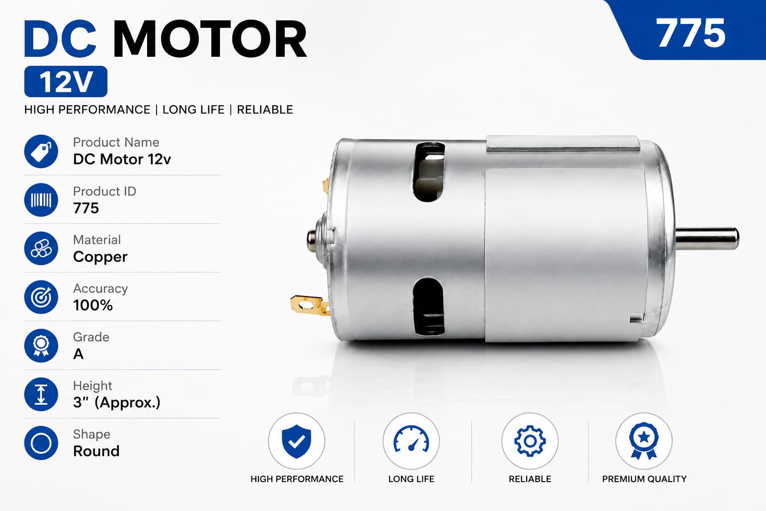 DC Motor Fan(12V-3")(P.No.775-Big) Only Motor